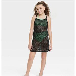 Art Class Girls Solid Crochet Swimsuit Cover up Dress Black Size XS